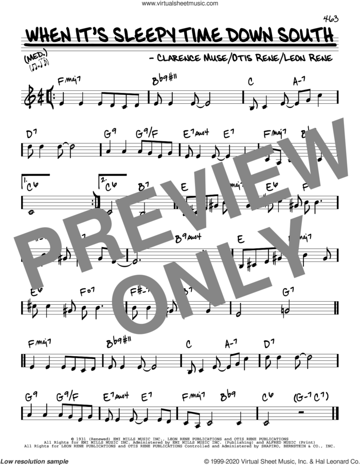 When It's Sleepy Time Down South sheet music for voice and other instruments (real book) by Louis Armstrong, Clarence Muse, Leon Rene and Otis Rene, intermediate skill level