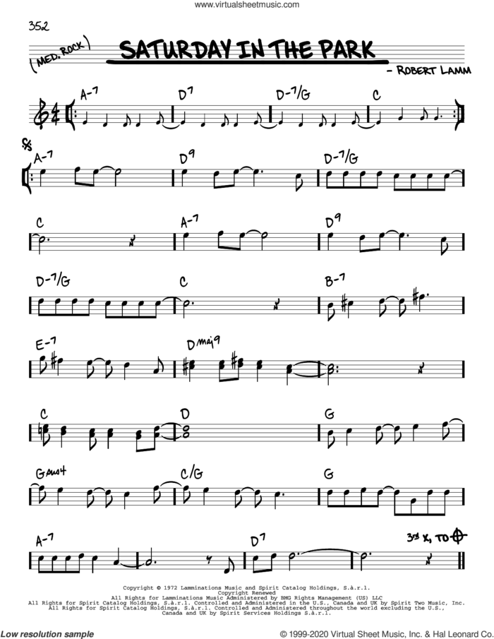 Saturday In The Park sheet music for voice and other instruments (real book) by Chicago and Robert Lamm, intermediate skill level
