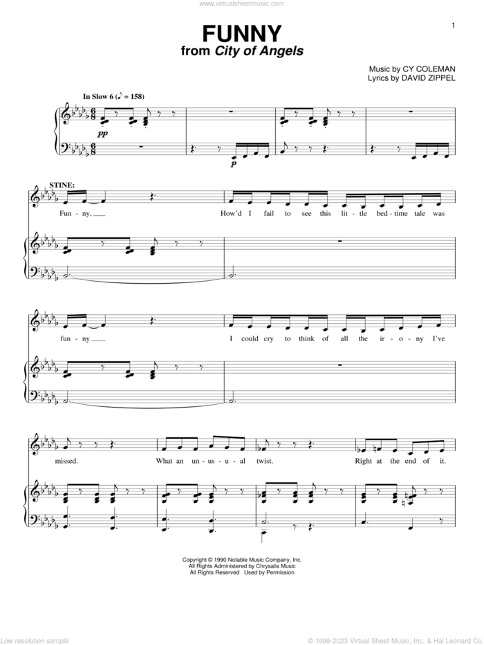 Funny sheet music for voice and piano by Cy Coleman, City Of Angels (Musical) and David Zippel, intermediate skill level