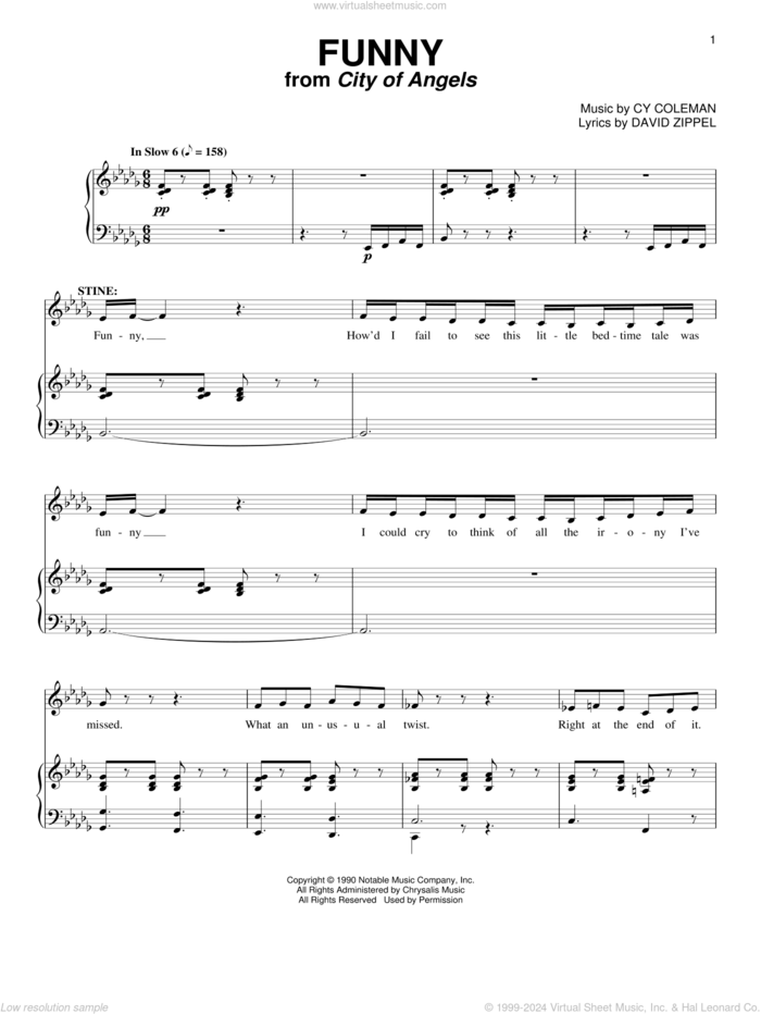 Funny sheet music for voice and piano by Cy Coleman, City Of Angels (Musical) and David Zippel, intermediate skill level