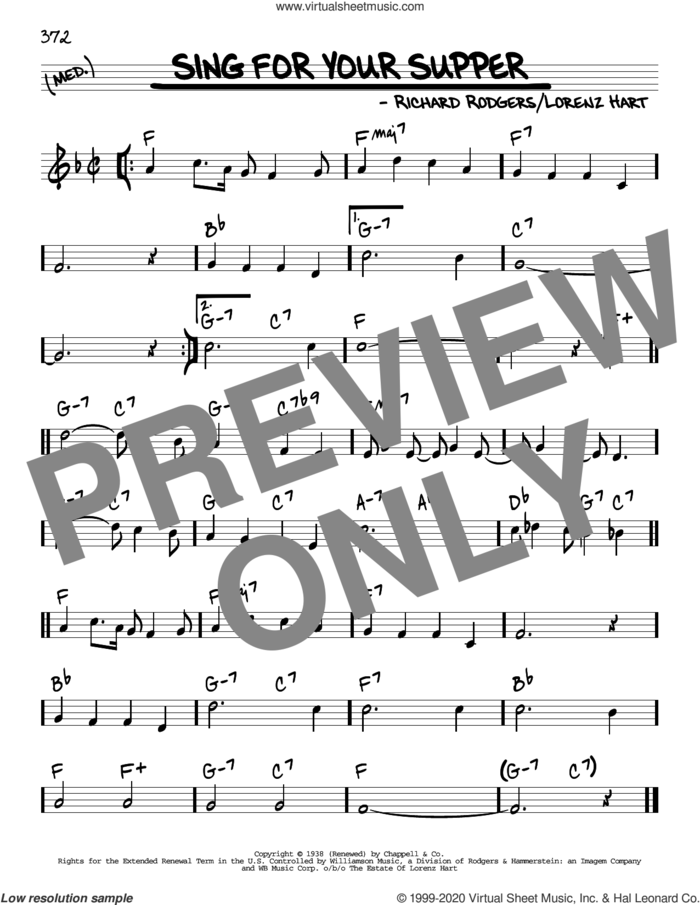 Sing For Your Supper sheet music for voice and other instruments (real book) by Richard Rodgers, Lorenz Hart and Rodgers & Hart, intermediate skill level
