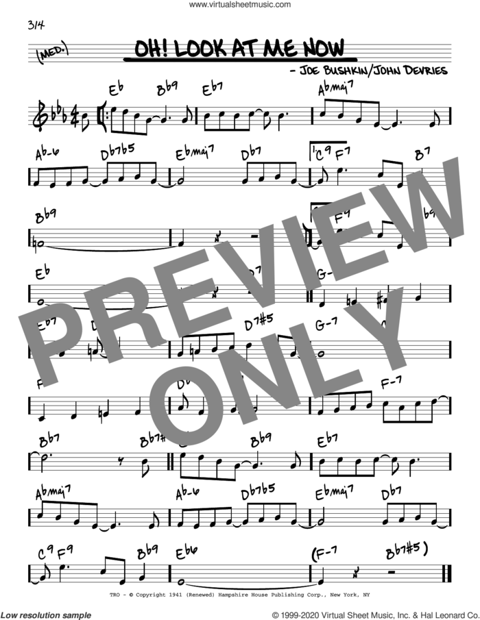 Oh! Look At Me Now sheet music for voice and other instruments (real book) by John De Vries and Joe Bushkin, intermediate skill level