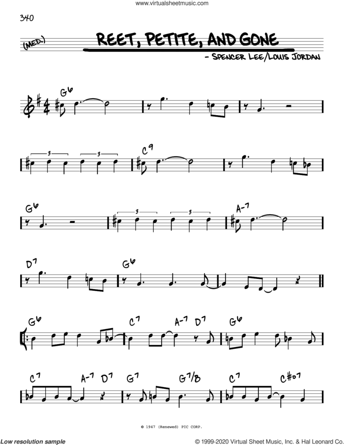 Reet, Petite And Gone sheet music for voice and other instruments (real book) by Louis Jordan and Spencer Lee, intermediate skill level