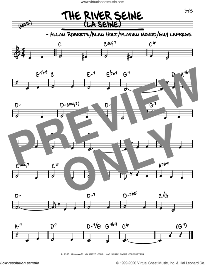 The River Seine (La Seine) sheet music for voice and other instruments (real book) by Allan Roberts, Alan Holt, Flavien Monod and Guy LaFarge, intermediate skill level