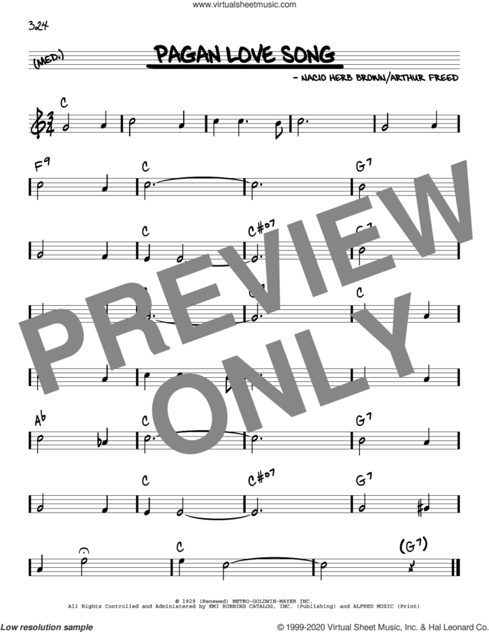 Pagan Love Song sheet music for voice and other instruments (real book) by Nacio Herb Brown, Arthur Freed and Arthur Freed and Nacio Herb Brown, intermediate skill level
