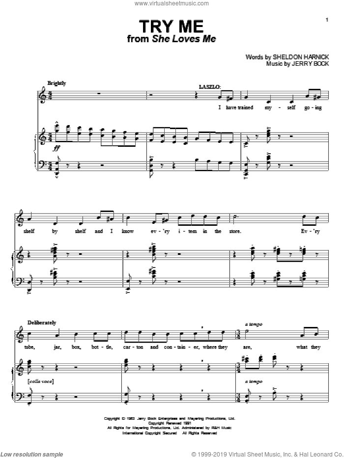 Try Me sheet music for voice and piano by Bock & Harnick, Jerry Bock and Sheldon Harnick, intermediate skill level