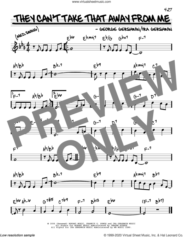 They Can't Take That Away From Me sheet music for voice and other instruments (real book) by George Gershwin, Frank Sinatra, George Gershwin & Ira Gershwin and Ira Gershwin, intermediate skill level