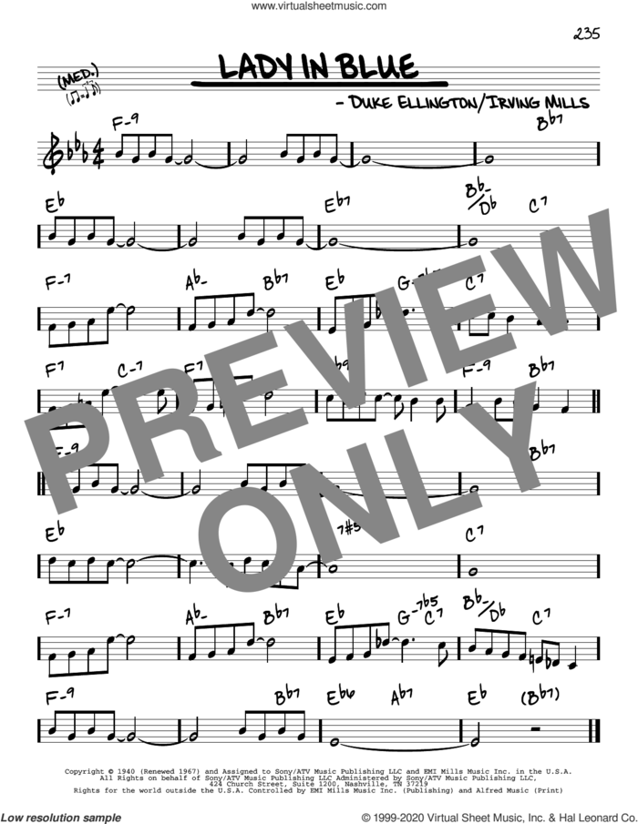 Lady In Blue sheet music for voice and other instruments (real book) by Duke Ellington and Irving Mills, intermediate skill level