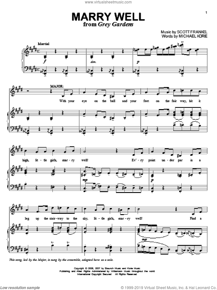 Marry Well sheet music for voice and piano by Michael Korie and Scott Frankel, intermediate skill level