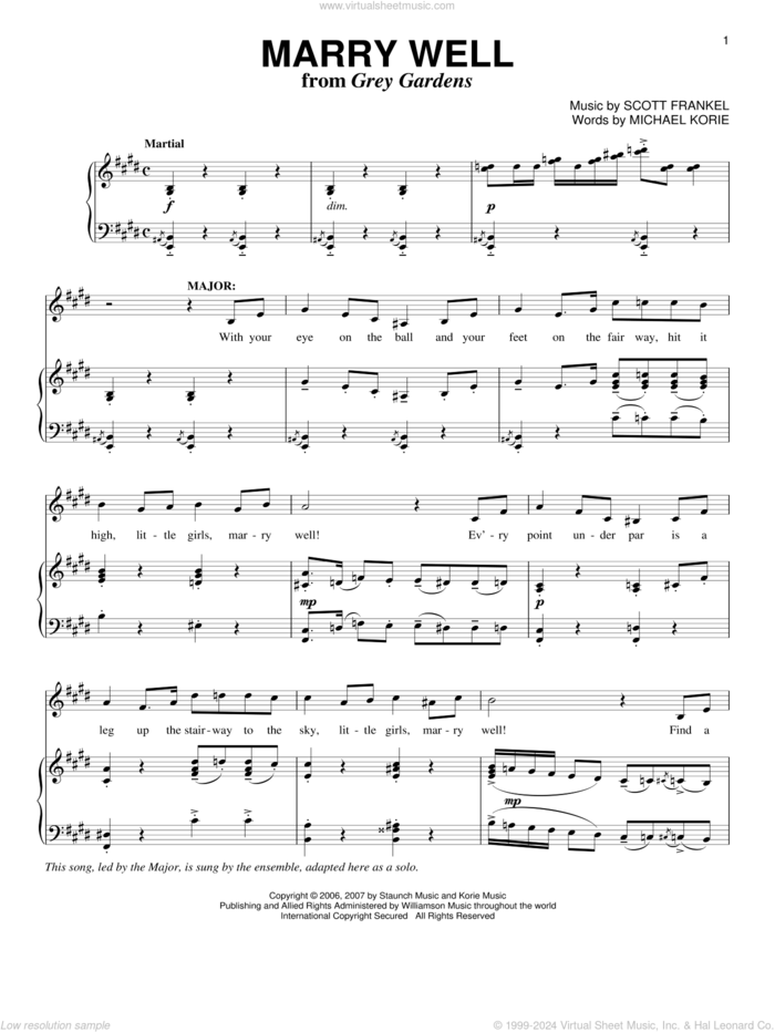 Marry Well sheet music for voice and piano by Michael Korie and Scott Frankel, intermediate skill level