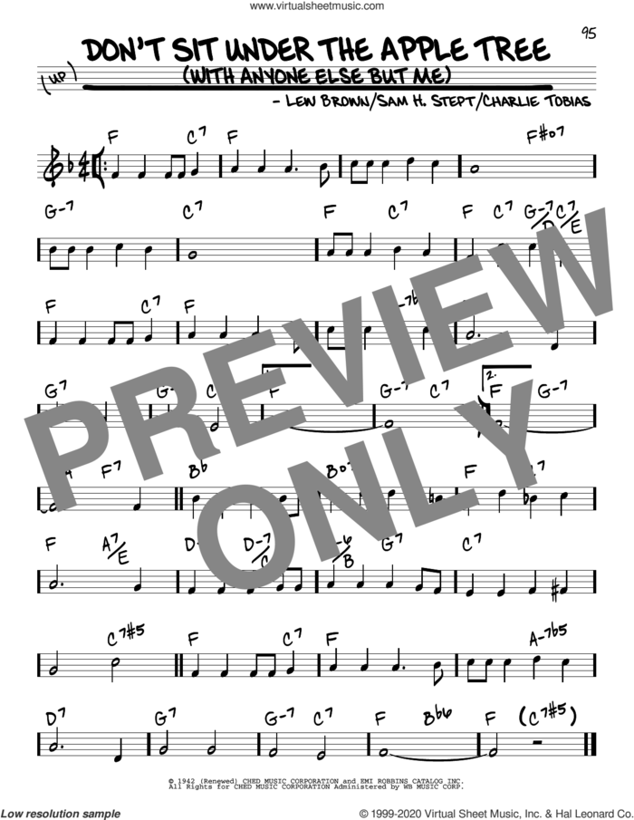 Don't Sit Under The Apple Tree (With Anyone Else But Me) sheet music for voice and other instruments (real book) by Lew Brown, Charles Tobias and Sam H. Stept, intermediate skill level