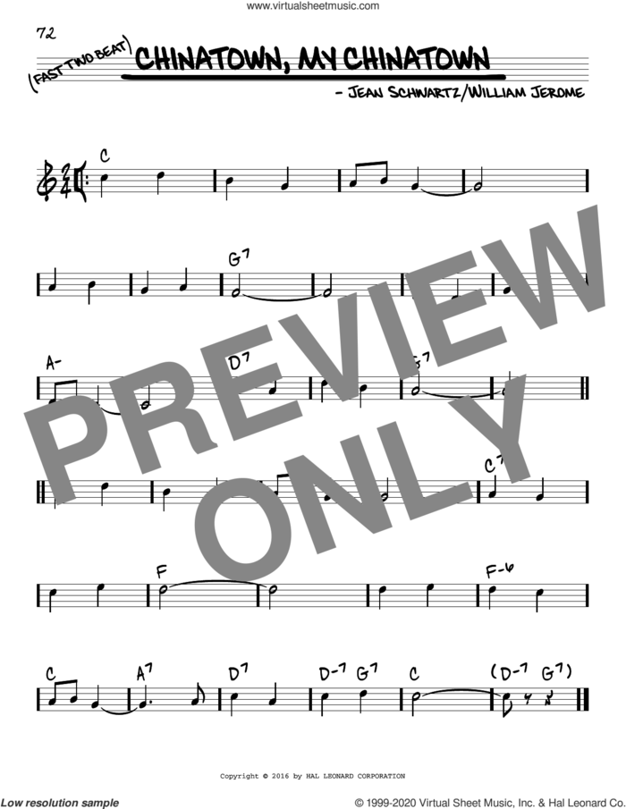 Chinatown, My Chinatown sheet music for voice and other instruments (real book) by William Jerome and Jean Schwartz, intermediate skill level