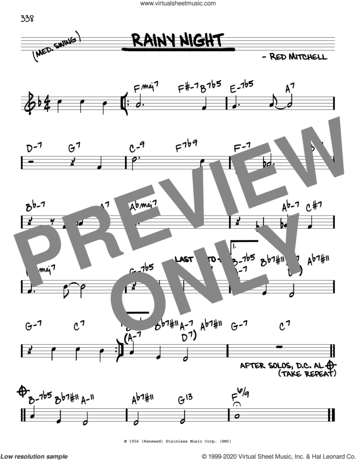 Rainy Night sheet music for voice and other instruments (real book) by Red Mitchell, intermediate skill level