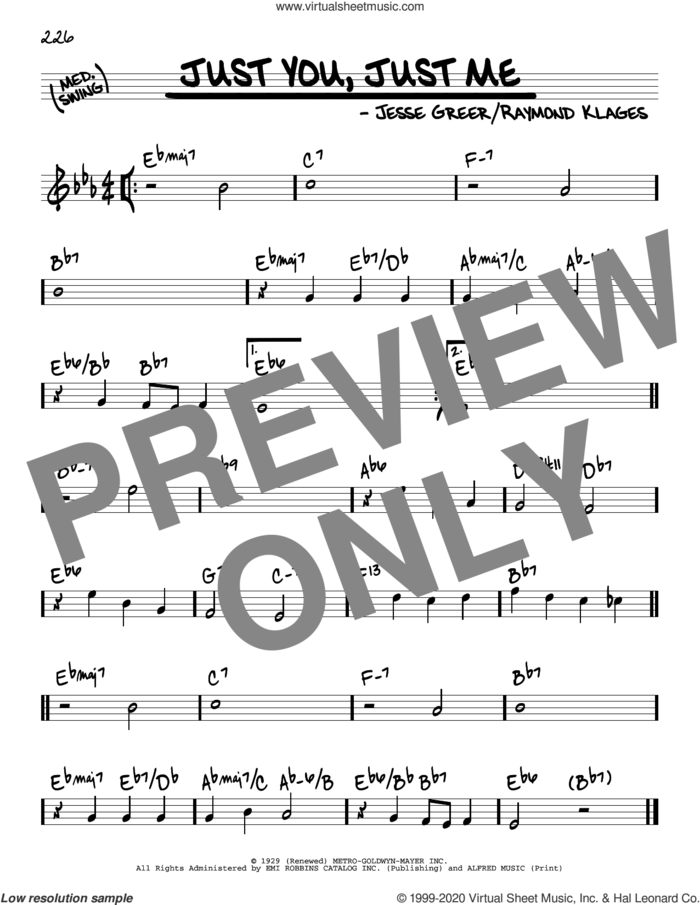 Just You, Just Me sheet music for voice and other instruments (real book) by Raymond Klages and Jesse Greer, intermediate skill level