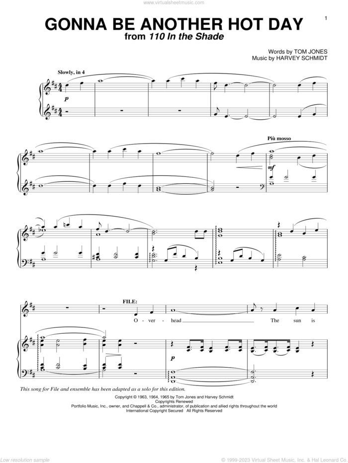 Gonna Be Another Hot Day sheet music for voice and piano by Tom Jones and Harvey Schmidt, intermediate skill level