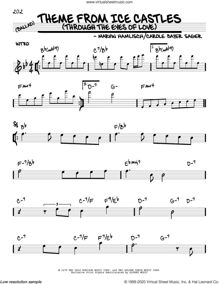 Theme From Ice Castles (Through The Eyes Of Love) sheet music for voice and other instruments (real book) by Carole Bayer Sager and Marvin Hamlisch, intermediate skill level
