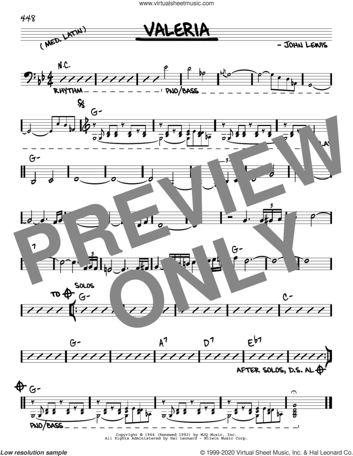 Valeria sheet music for voice and other instruments (real book) by John Lewis, intermediate skill level