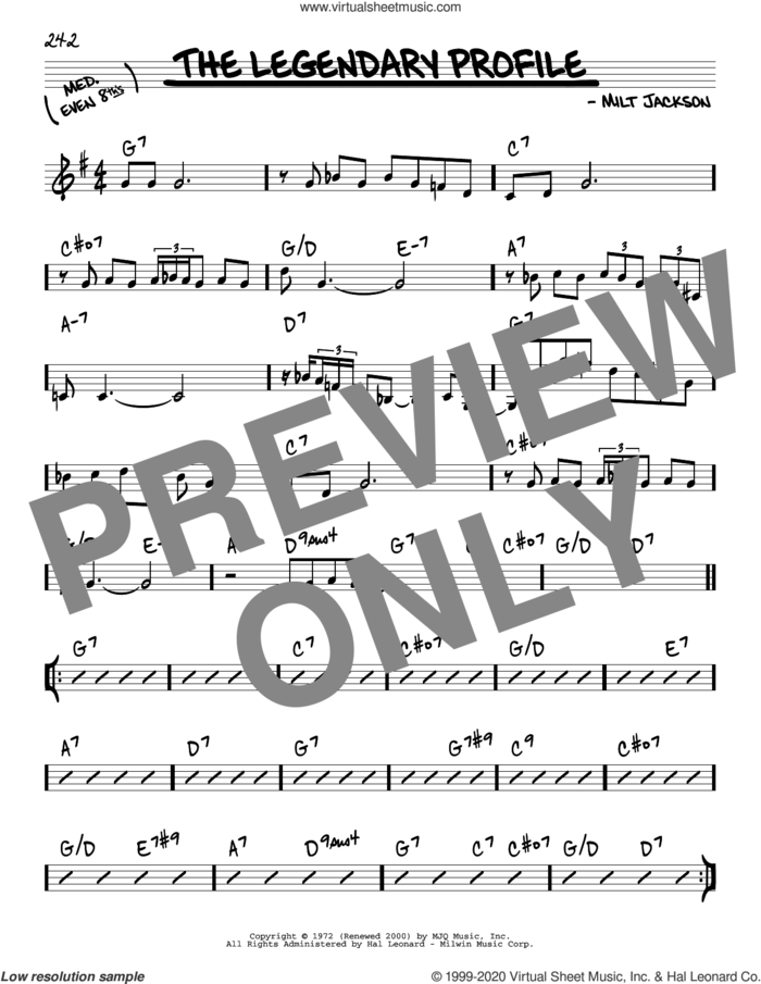 The Legendary Profile sheet music for voice and other instruments (real book) by Milt Jackson, intermediate skill level