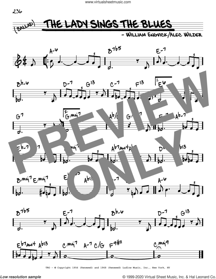 The Lady Sings The Blues sheet music for voice and other instruments (real book) by William Engvick and Alec Wilder, intermediate skill level