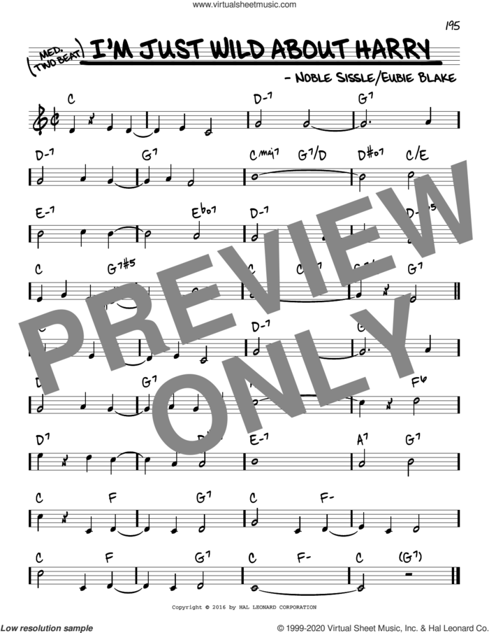 I'm Just Wild About Harry sheet music for voice and other instruments (real book) by Noble Sissle and Eubie Blake, intermediate skill level