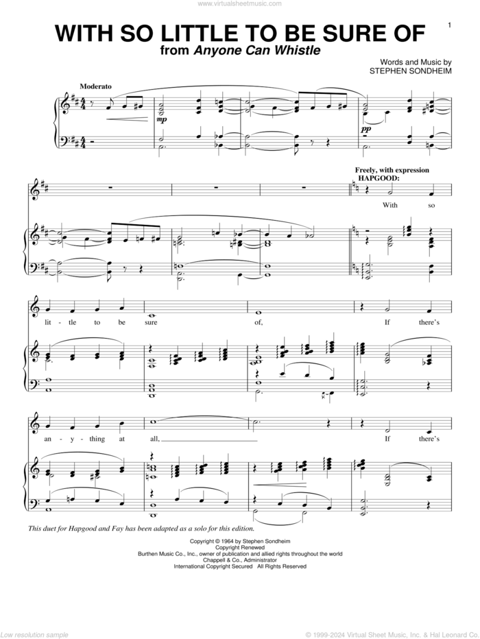 With So Little To Be Sure Of sheet music for voice and piano by Stephen Sondheim, intermediate skill level