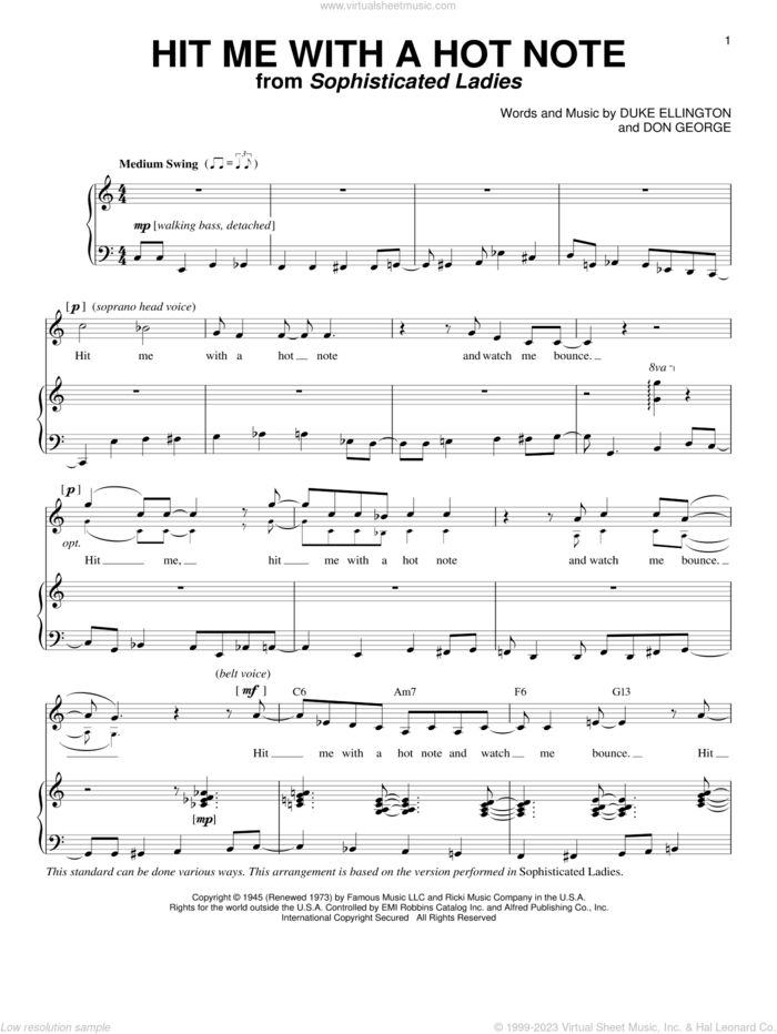Hit Me With A Hot Note sheet music for voice and piano by Duke Ellington and Don George, intermediate skill level