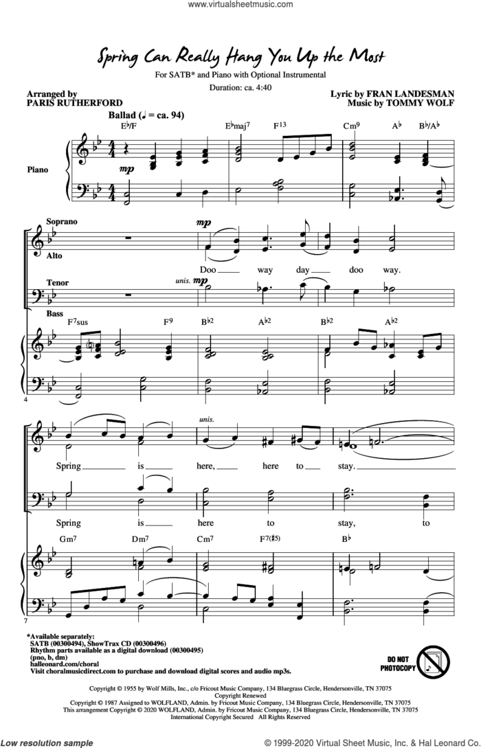 Spring Can Really Hang You Up The Most (arr. Paris Rutherford) sheet music for choir (SATB: soprano, alto, tenor, bass) by Fran Landesman and Tommy Wolf, Paris Rutherford, Fran Landesman and Tommy Wolf, intermediate skill level