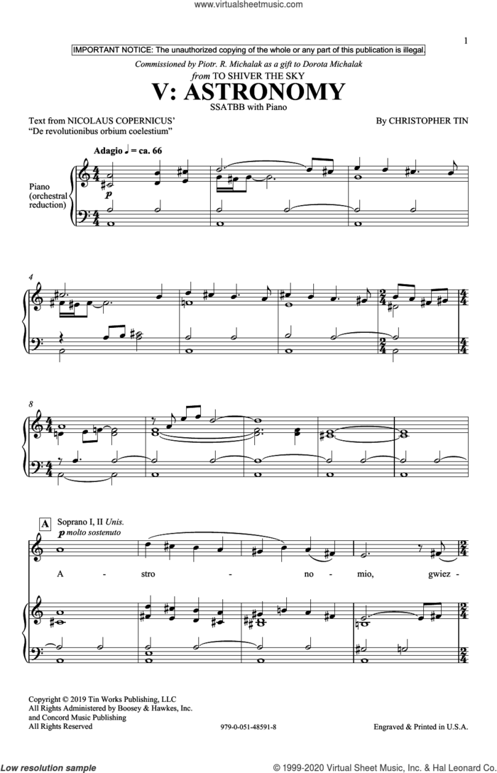 Astronomy (from To Shiver The Sky) sheet music for choir (SSATBB) by Christopher Tin and Nicholas Copernicus, intermediate skill level