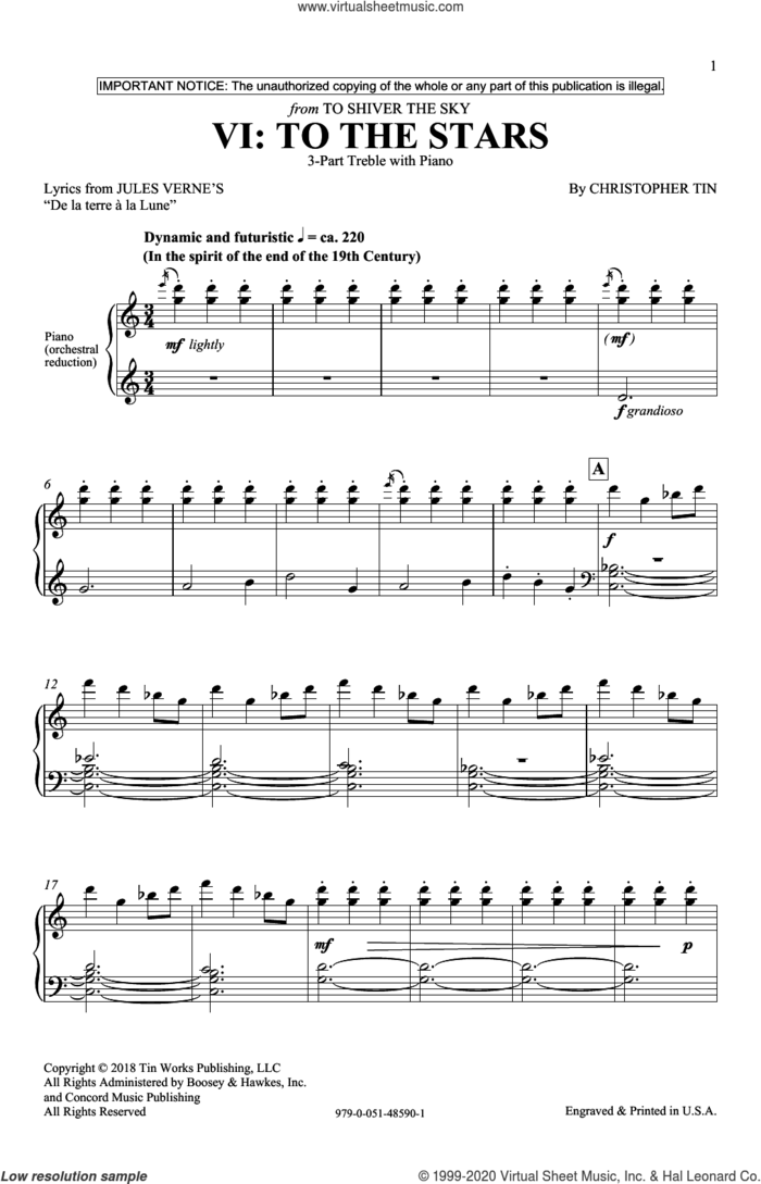 To The Stars (from To Shiver The Sky) sheet music for choir (3-Part Treble) by Christopher Tin and Jules Verne, intermediate skill level