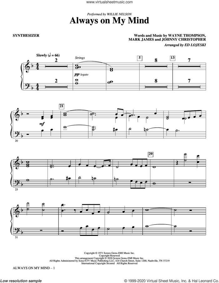 Always on My Mind (arr. Ed Lojeski) (complete set of parts) sheet music for orchestra/band by Ed Lojeski, Johnny Christopher, Mark James, Wayne Thompson and Willie Nelson, intermediate skill level