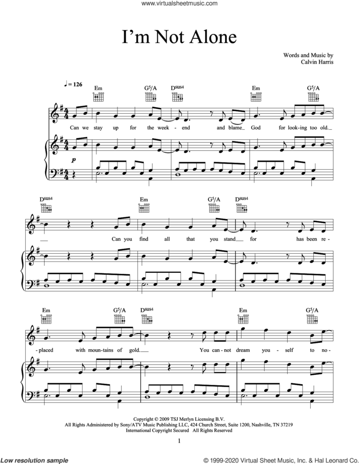 I'm Not Alone sheet music for voice, piano or guitar by Calvin Harris, intermediate skill level