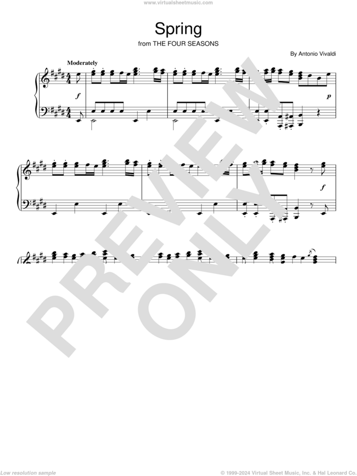 Spring sheet music for piano solo by Antonio Vivaldi, classical score, intermediate skill level