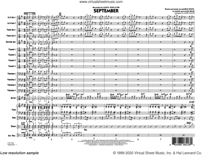 September (arr. Mark Taylor) (COMPLETE) sheet music for jazz band by Mark Taylor, Al McKay, Allee Willis, Earth, Wind & Fire and Maurice White, intermediate skill level