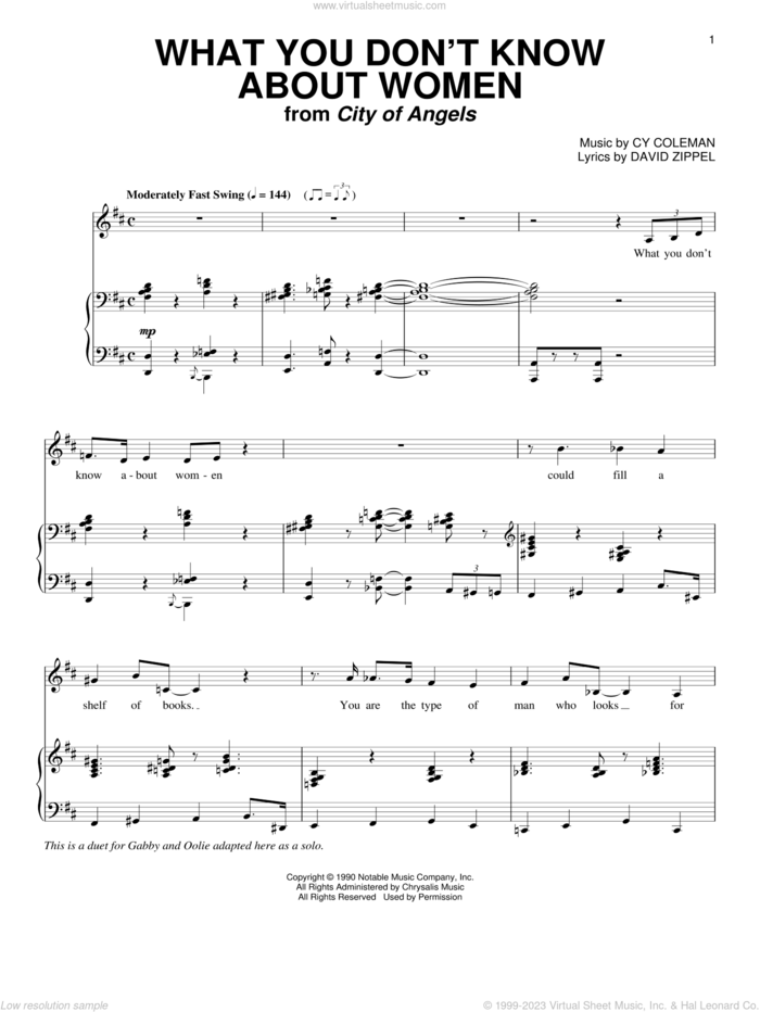 What You Don't Know About Women sheet music for voice and piano by Cy Coleman, City Of Angels (Musical) and David Zippel, intermediate skill level
