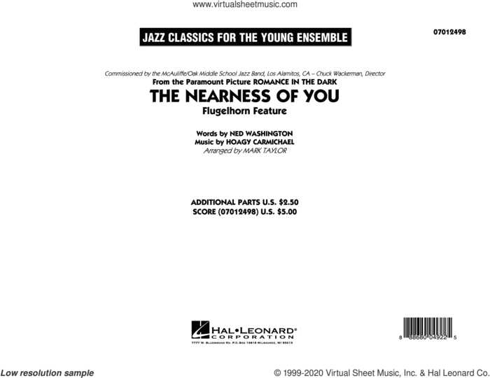 The Nearness of You (arr. Mark Taylor) (COMPLETE) sheet music for jazz band by Hoagy Carmichael, George Shearing, Mark Taylor and Ned Washington, intermediate skill level