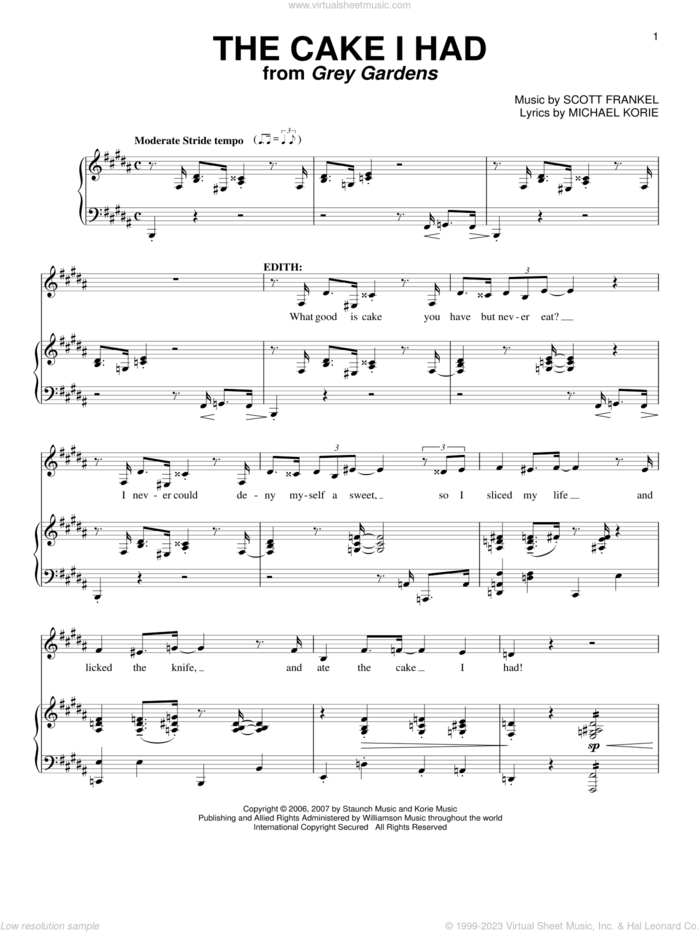The Cake I Had sheet music for voice and piano by Michael Korie and Scott Frankel, intermediate skill level