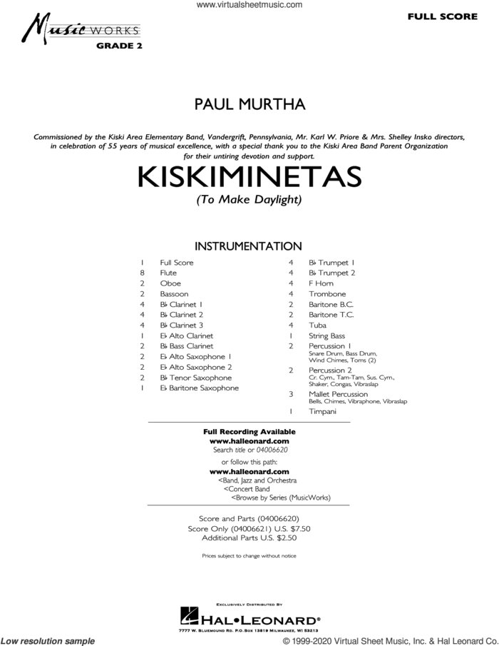 Kiskiminetas (To Make Daylight) (COMPLETE) sheet music for concert band by Paul Murtha, intermediate skill level