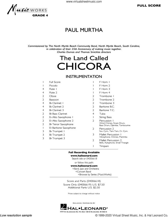 The Land Called Chicora (COMPLETE) sheet music for concert band by Paul Murtha, intermediate skill level