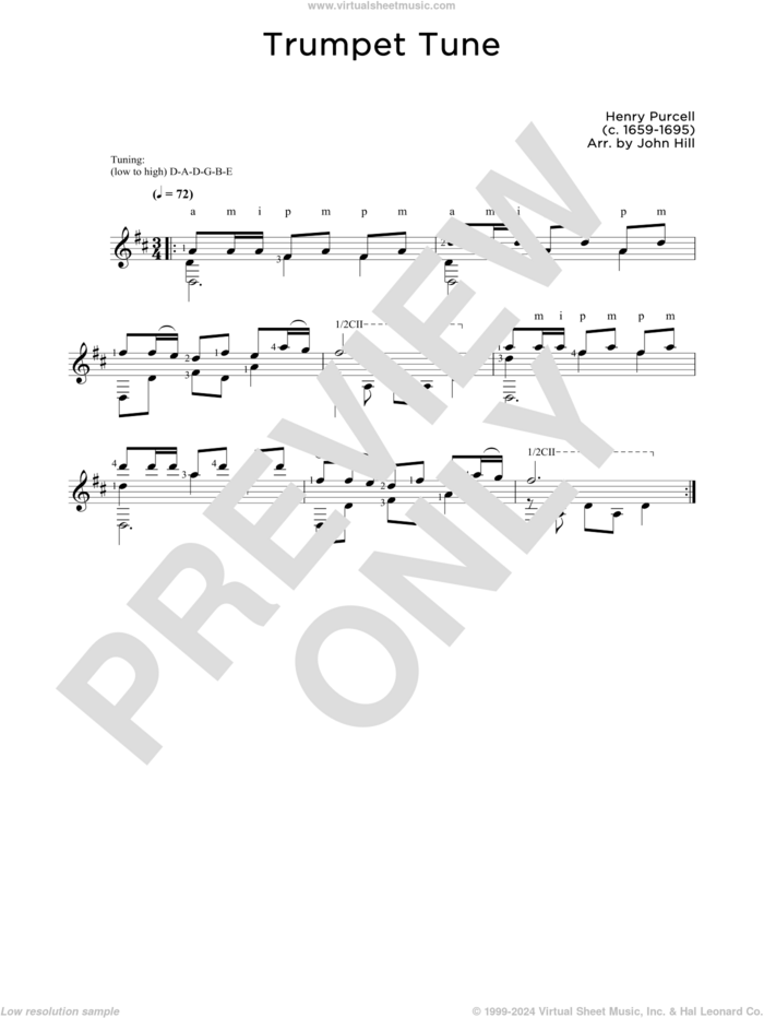 Trumpet Tune sheet music for guitar solo by Henry Purcell and John Hill, classical score, intermediate skill level