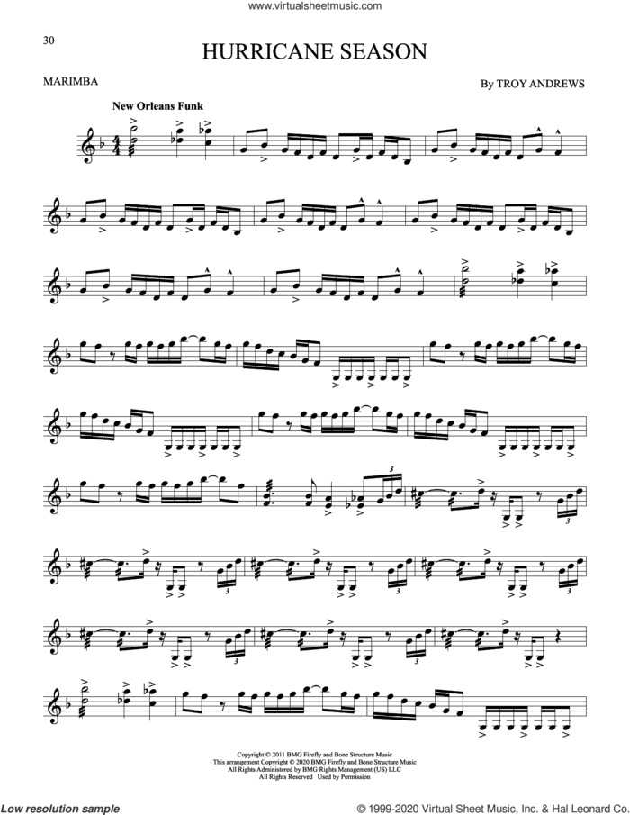 Hurricane Season sheet music for Marimba Solo by Trombone Shorty and Troy Andrews, intermediate skill level