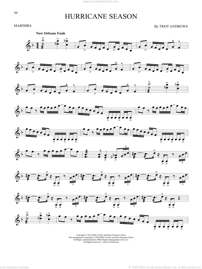 Hurricane Season sheet music for Marimba Solo by Trombone Shorty and Troy Andrews, intermediate skill level