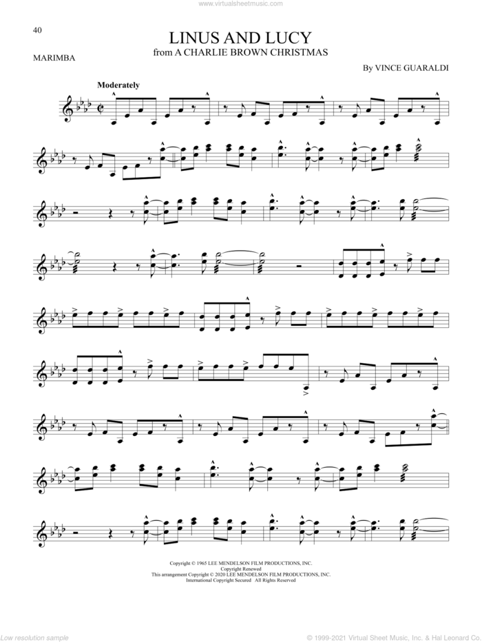 Linus And Lucy sheet music for Marimba Solo by Vince Guaraldi, intermediate skill level