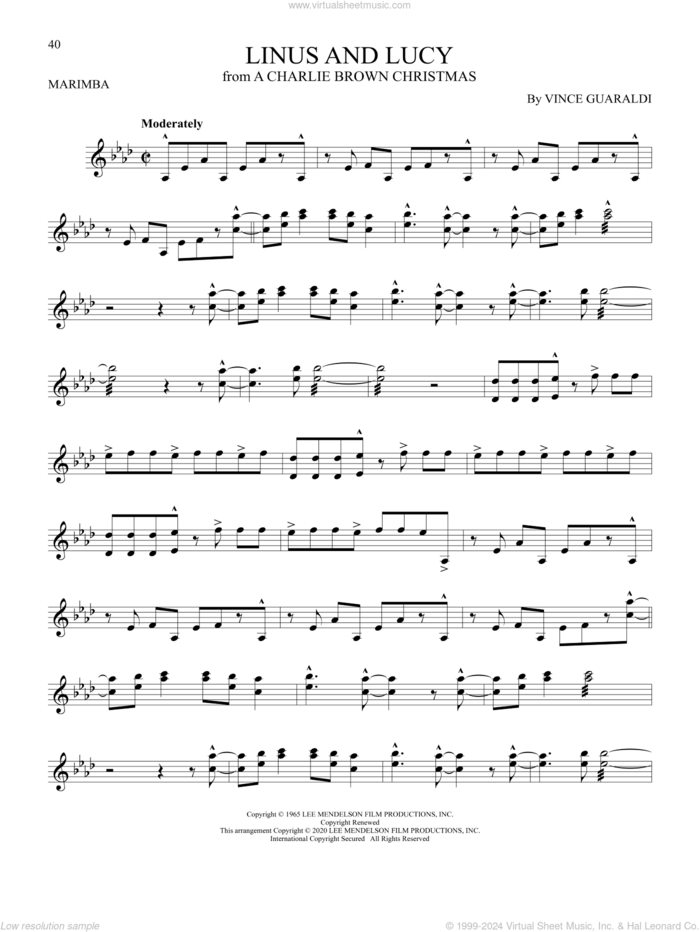 Linus And Lucy sheet music for Marimba Solo by Vince Guaraldi, intermediate skill level