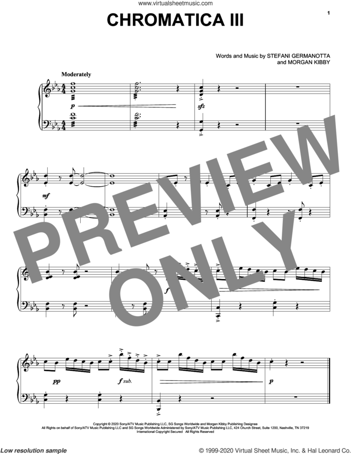 Chromatica III sheet music for voice, piano or guitar by Lady Gaga and Morgan Kibby, intermediate skill level