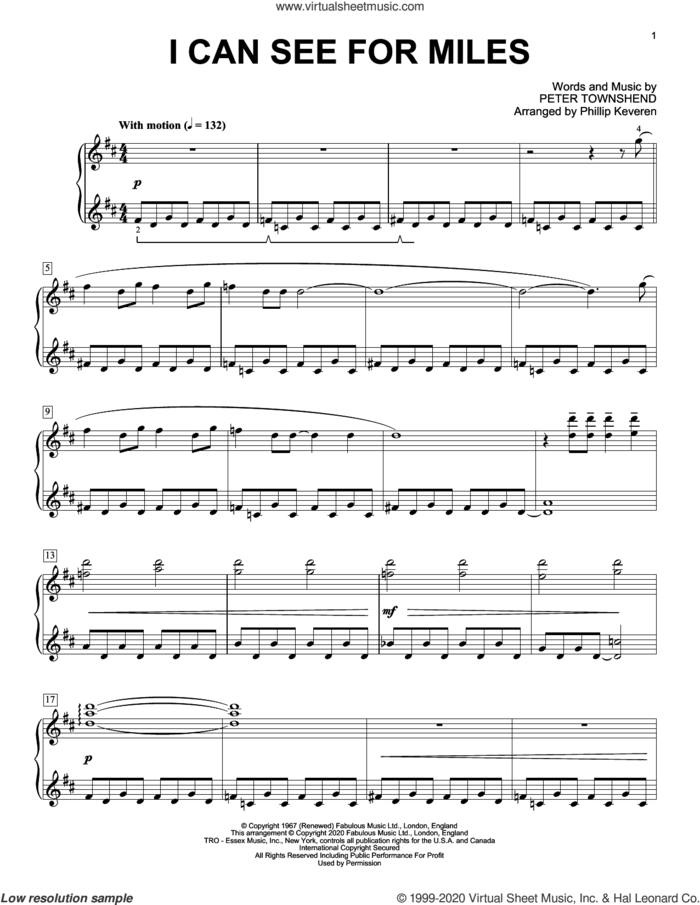 I Can See For Miles [Classical version] (arr. Phillip Keveren) sheet music for piano solo by The Who, Phillip Keveren and Pete Townshend, intermediate skill level