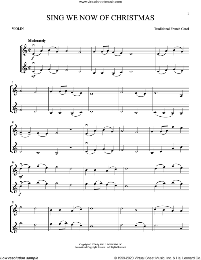 Sing We Now Of Christmas sheet music for two violins (duets, violin duets), intermediate skill level