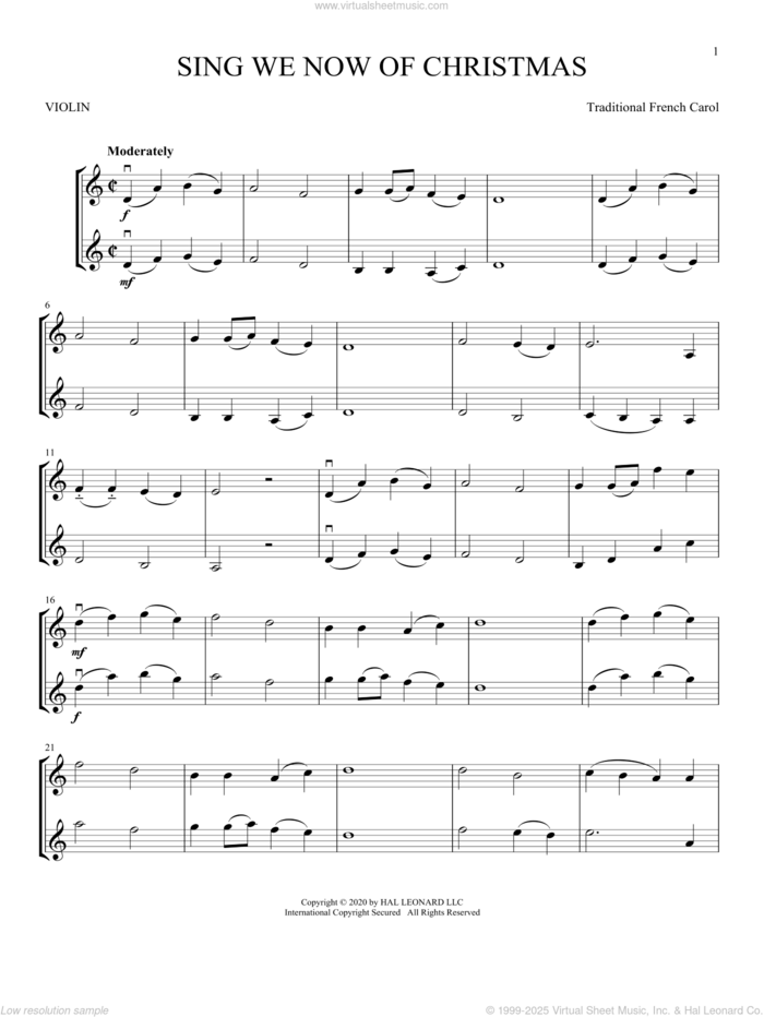 Sing We Now Of Christmas sheet music for two violins (duets, violin duets), intermediate skill level