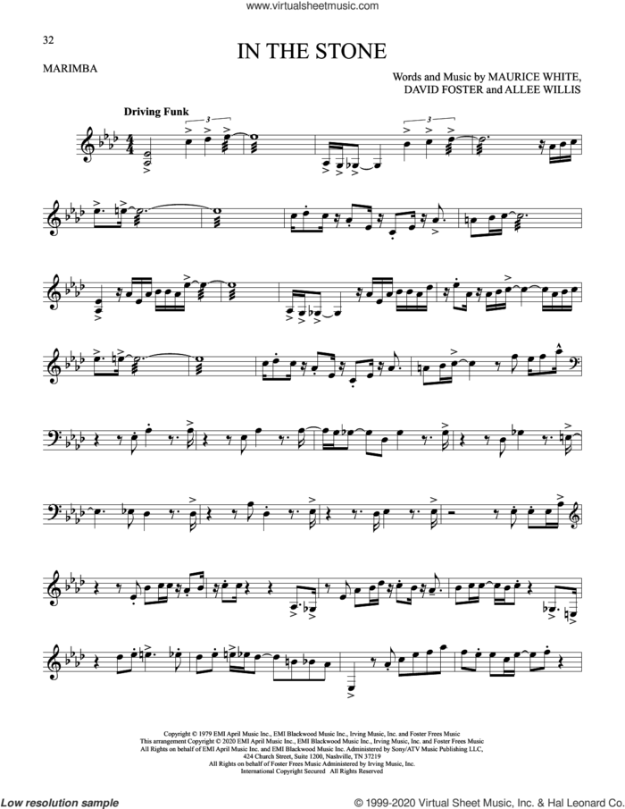 In The Stone sheet music for Marimba Solo by Earth, Wind & Fire, Allee Willis, David Foster and Maurice White, intermediate skill level