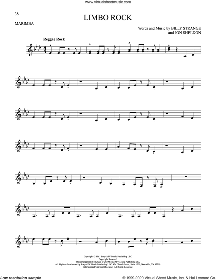 Limbo Rock sheet music for Marimba Solo by Chubby Checker, Billy Strange and Jon Sheldon, intermediate skill level