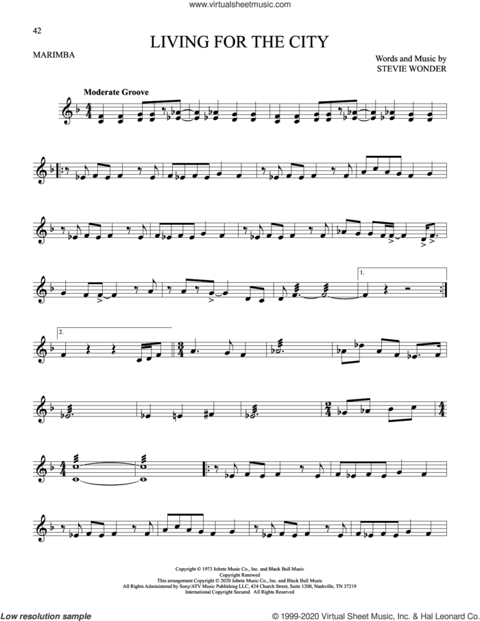 Living For The City sheet music for Marimba Solo by Stevie Wonder, intermediate skill level
